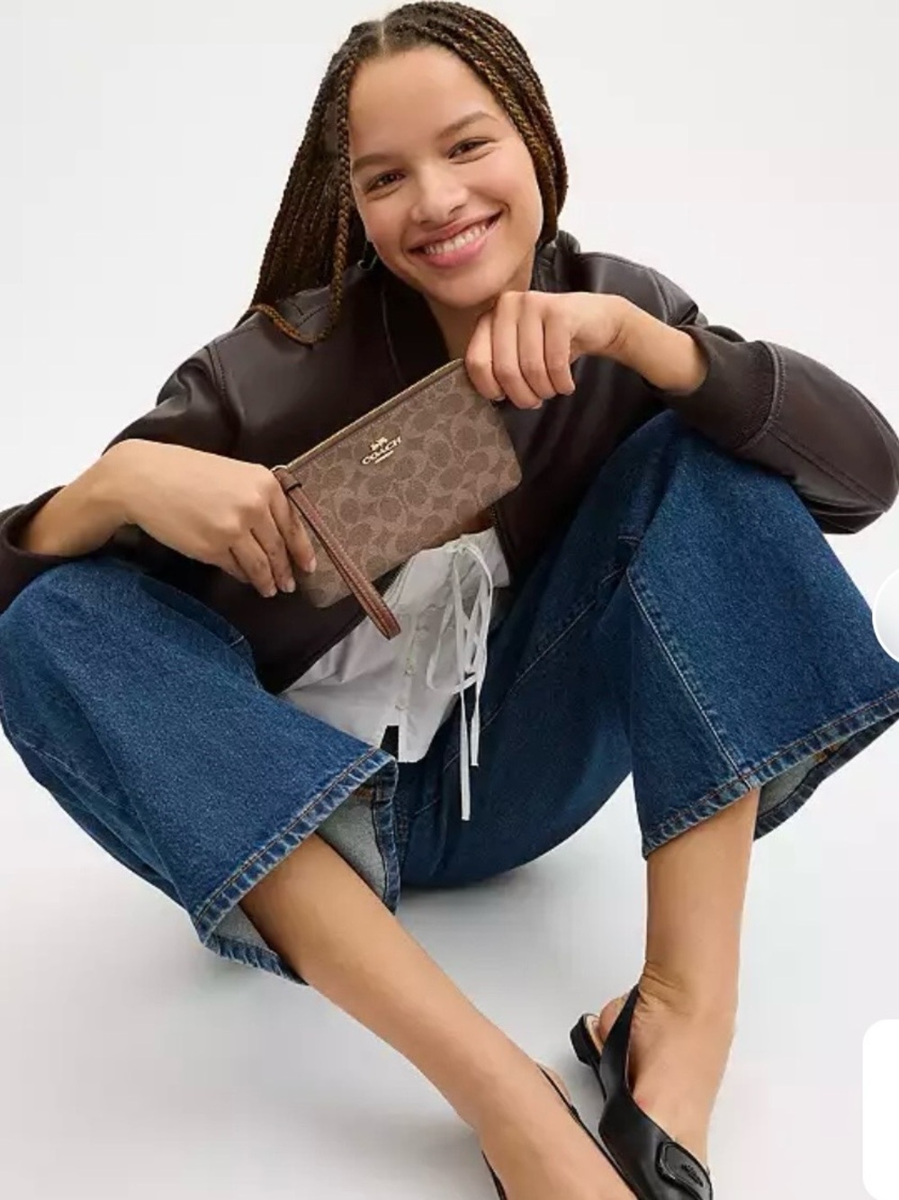 Coach Large Signature Canvas Wristlet in Taupe with Gold Hardware